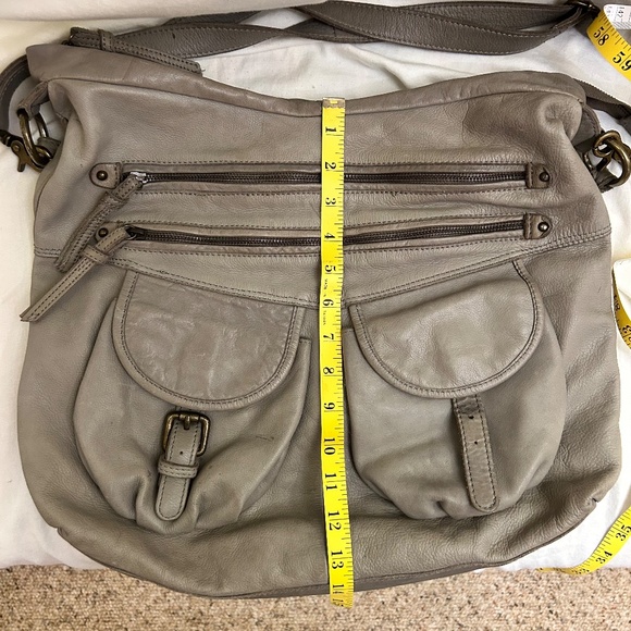 Tano Leather Crossbody Hobo Bag Taupe Gray | Slouchy Shoulder Purse - Picture 10 of 14